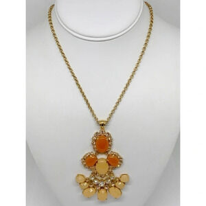 J. Crew Orange & Peach Crystal & Cabachon Necklace